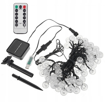 Girlanda solarna LED LANCUCH OGRODOWA Lampki Solarne 7M 50LED BIAŁY CIEPŁY