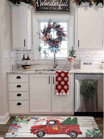 Zestaw świątecznych dywaników z czerwoną ciężarówką 105x40 i 60x40