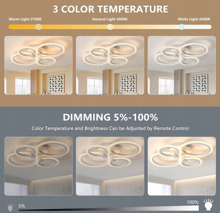 Lampa sufitowa LED do salonu z pilotem zdalnego sterowania i aplikacją