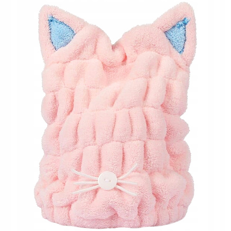 Turban ręcznik do suszenia włosów kotek zestaw 2szt różowy i niebieski