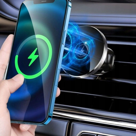ŁADOWARKA BEZPRZEWODOWA 15W UCHWYT SAMOCHODOWY KRATKA IPHONE MAG SAFE