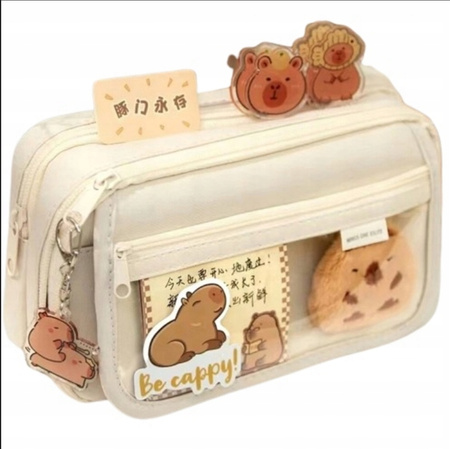 Piórnik Szkolny Dwukomorowy Saszetka Kapibara Pojemny Pluszowy Na Zamek