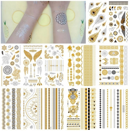 Tatuaż metaliczny złoty srebrny boho mandala zestaw 12 szt.