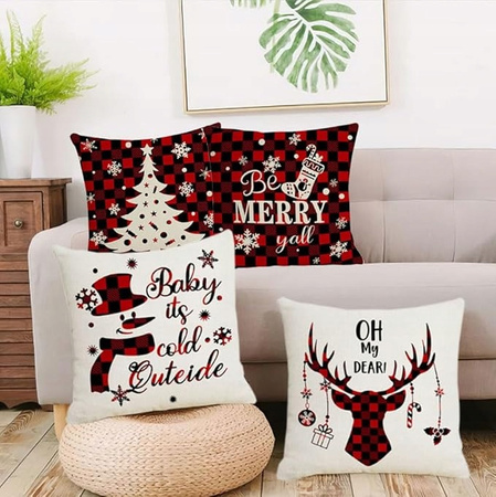 ZESTAW 4 POSZEWEK NA PODUSZKĘ BOŻE NARODZENIE DEKORACJA OZDOBNA 45X45CM