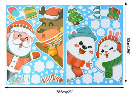 Naklejki Świąteczne na Okno Szybę Święta renifer miś króliczek