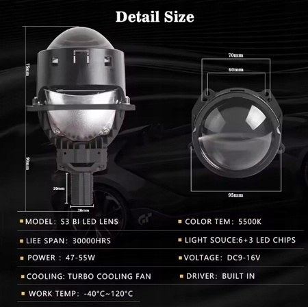 Soczewkowe Reflektory SANVI S3 BI LED 3.0" ,powystawowe