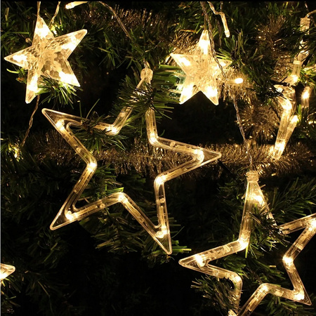 KURTYNA ŚWIETLNA GWIAZDKI LED BIAŁE CIEPŁE LAMPKI CHOINKOWE DŁUGA GIRLANDA