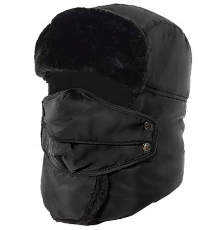 DAMSKA MĘSKA TERMICZNA CZAPKA LOTNIKA NARCIARSKA ZIMOWA CIEPŁA MASKA czarny