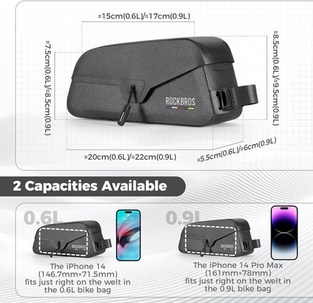 Sakwa rowerowa przednia Rockbros TORBA NA RAMĘ ROWERU MTB LEKKA BK S 0,6l