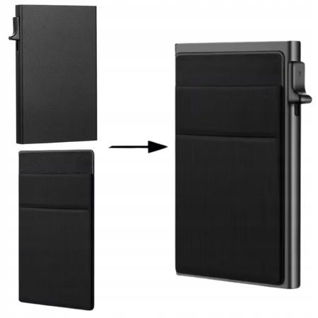 Portfel męski etui na karty przycisk do wysuwania kart czarny + gratis