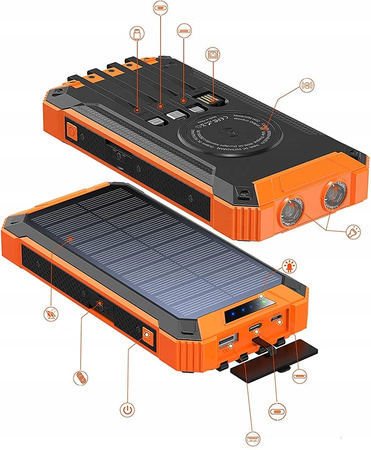 Powerbank .INDUKCJA SOLAR 6x USB latarka 2xLED Kable 30000 mAh