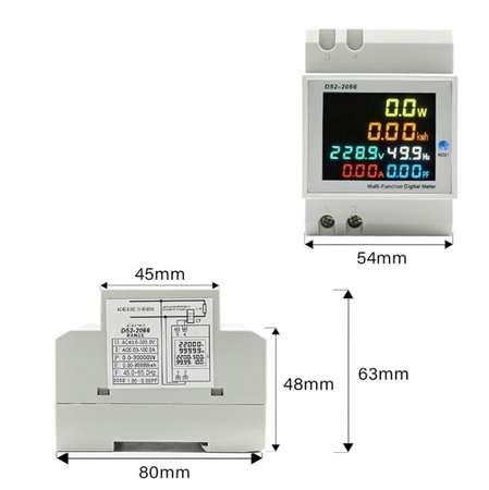 Watomierz Cyfrowy Miernik Licznik Zużycia Energii Poboru Moc D52-2066 100A