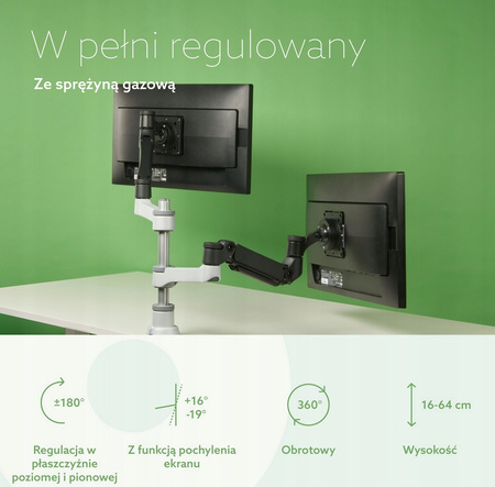 R-Go Caparo 4 D2 Cyrkularny Uchwyt na dwa monitory