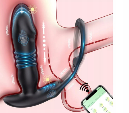 MASAŻER PROSTATY RUCH GÓRA-DÓŁ + RINGI NA PENISA I JĄDRA + MASAŻER KROCZA