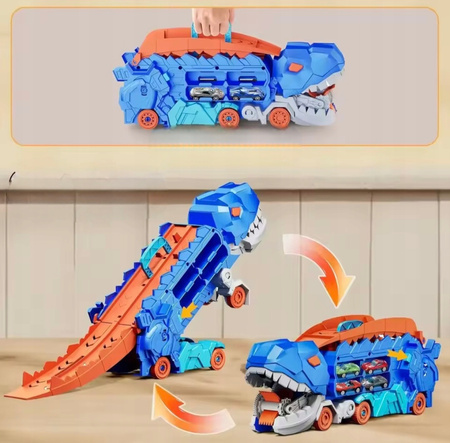 Podwójny transporter Autko T-Rex + 4 losowe minisamochody dinozaur 