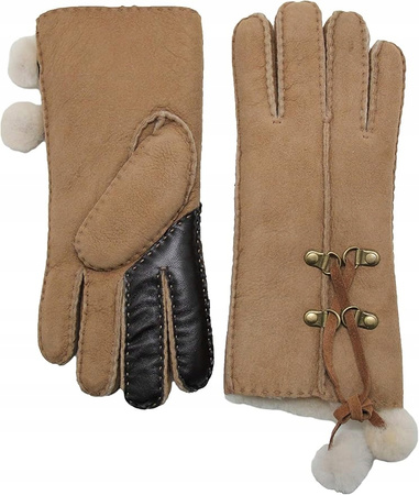 YISEVEN RĘKAWICZKI DAMSKIE CAMREL Jagnięca SKÓRA ROZM S