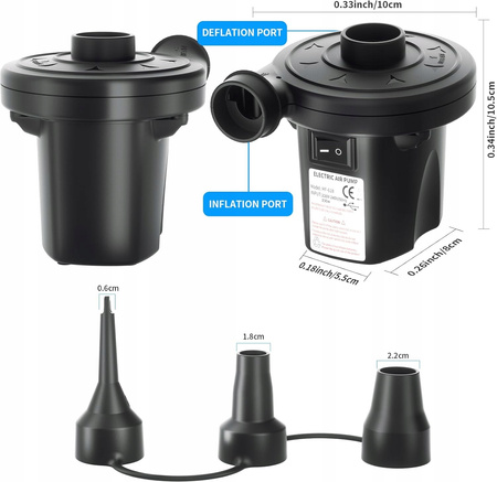 Elektryczna pompka powietrza z 3 dyszami, pompka łopatkowa, DO MATERACA