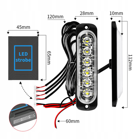 4x 6LED LAMPA POMARAŃCZOWA BŁYSKOWA OSTRZEGAWCZA PILOT STROBOSKOP PROGRAMY