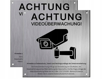 Tabliczka blaszana mocna srebrna Kamera Monitoring 15x15 niemiecka
