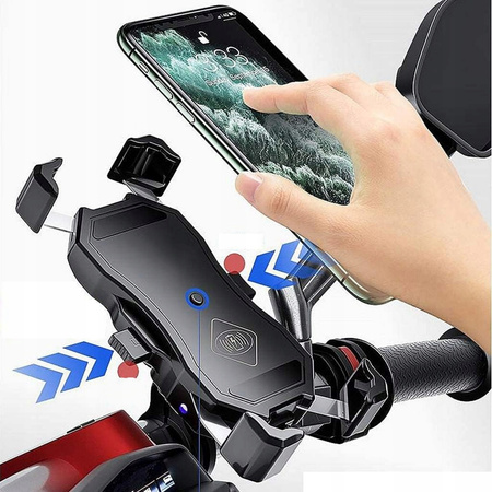  UCHWYT MOTOCYKLOWY NA TELEFON ANTYWIBRACYJNY ŁADOWARKĄ INDUKCYJNĄ 15W + USB
