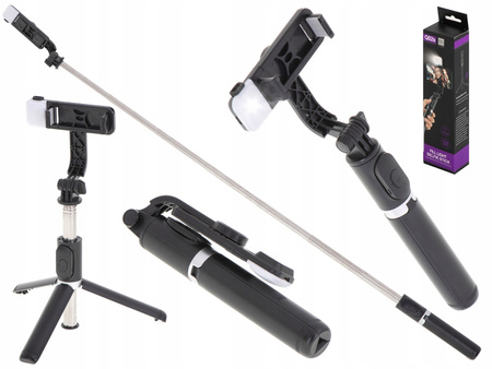 KIJEK DO SELFIE STICK TRIPOD STATYW z PILOTEM z LAMPA BLUETOOTH 104cm 360° (1)