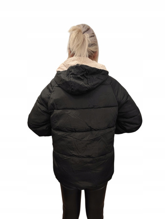 CIEPŁA KURTKA ZE ŚCIĄGACZAMI ZIMOWA DAMSKA JESIENNA OCIEPLANA Z KAPTUREM S