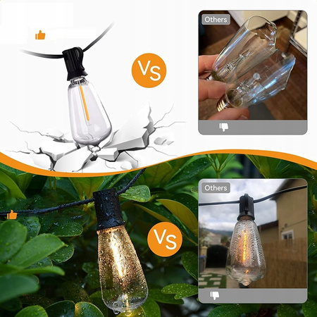 Girlanda Świetlna Ogrodowa 15m 50 Żarówek LED Patio Zewnętrzna Wodoszczelna