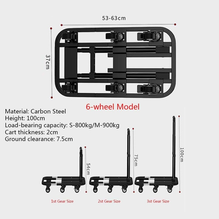 Wózek transportowy platformowy składany transporter przenośny 800 kg 6 kół