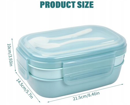  2-warstwowe pudełko na lunch 1550 ml z 3 przegródkami i zestawem sztućców