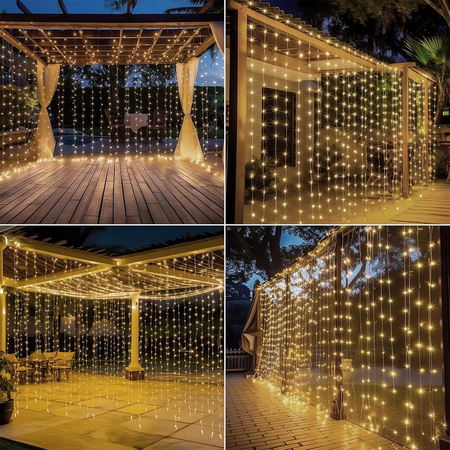 KURTYNA ŚWIETLNA 300LED LAMPKI CHOINKOWE GIRLANDA + PILOT BIAŁY CIEPŁY 3x3m