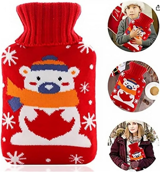 Termofor 1L z pokrowcem niedźwiedź świąteczny czerwony 30x18 cm miękki