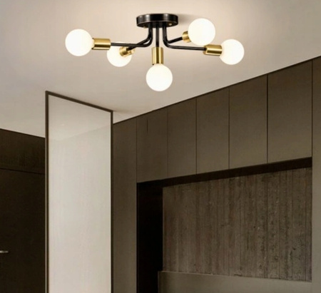 LAMPA SUFITOWA WISZĄCA CZARNO ZŁOTA 5xE27 60W