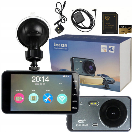 WIDEOREJESTRATOR SAMOCHODOWY KAMERA SAMOCHODOWA GPS WIFI FHD SD powystawowy