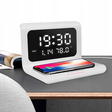 ŁADOWARKA BEZPRZEWODOWA ZEGAR BUDZIK USB
