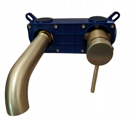 Bateria umywalkowa ścienna - złota, podtynkowa, jednouchwytowa ,powystawowa