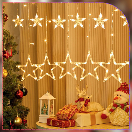KURTYNA ŚWIETLNA GWIAZDKI LED BIAŁE CIEPŁE LAMPKI CHOINKOWE DŁUGA GIRLANDA