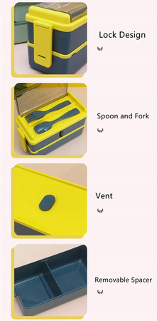 POJEMNIK NA JEDZENIE ŚNIADANIE PIĘTROWY SZCZELNY LUNCH BOX 1400ML + SZTUĆCE