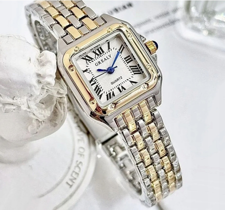 Zegarek damski złoty srebrny Grealy stal nierdzewna wodoodporny vintage