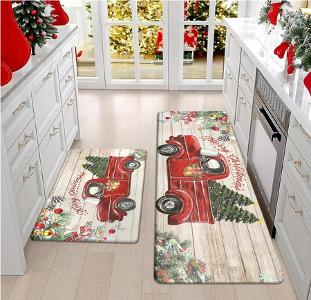 Zestaw świątecznych dywaników z czerwoną ciężarówką 105x40 i 60x40
