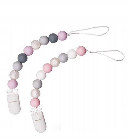 Zawieszki do smoczka/ zabawki pastelowe różowe szare kuleczki 2szt