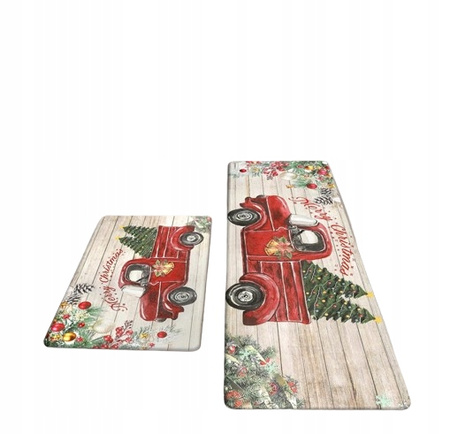 Zestaw świątecznych dywaników z czerwoną ciężarówką 105x40 i 60x40