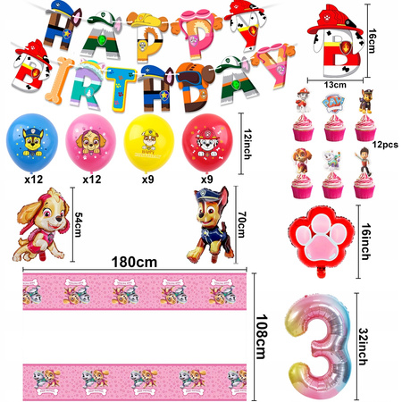 Zestaw Dekoracje Urodzinowy 3 Urodziny,Różowa dekoracja GIRLANDA BALONOWA