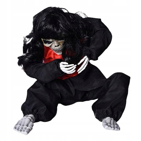 Straszna lalka duch płacząca halloween dekoracja na baterie czarne włosy