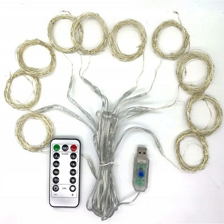  LAMPKI KURTYNA ŚWIETLNA 300 LED GIRLANDA USB PILOT DRUCIK 3x3m BIAŁY ZIMNY