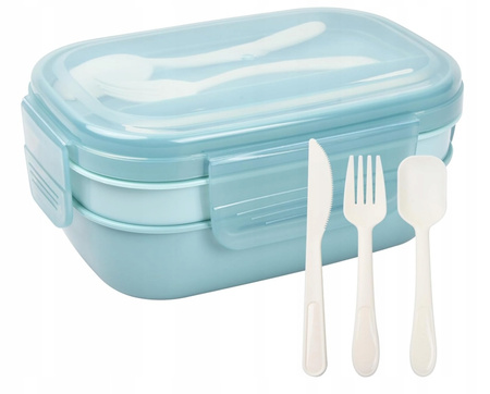  2-warstwowe pudełko na lunch 1550 ml z 3 przegródkami i zestawem sztućców