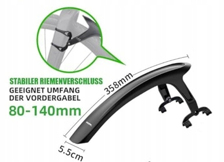 Uniwersalny przedni błotnik rowerowy RBRL RL780 czarny ,łatwy montaż