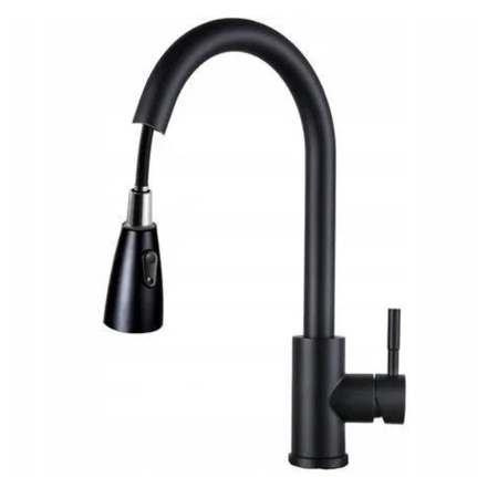 Bateria kuchenna czarna z wyciąganą wylewką, przełącznik zmiany ciśnienia
