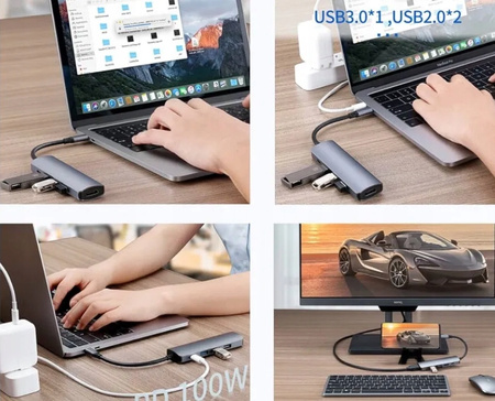 Adapter USB C 5 w 1, z wyjściem HDMI 4K