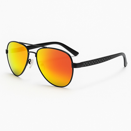 Stylowe Okulary Przeciwsłoneczne w Etui – Złoto-Czerwone Lustra