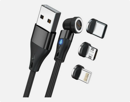 Kabel magnetyczny 5A do szybkiego ładowania i transferu danych | 3 końcówki